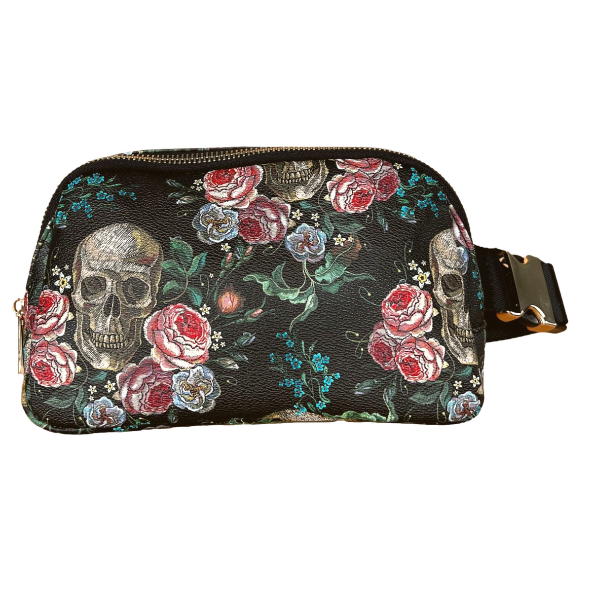Moth Black Skulls Crossbody Bag For Women - PU Leather Messenger Shoulder Bag